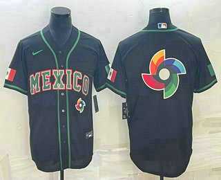 Mens Mexico Baseball 2023 Black World Big Logo Classic Stitched Jersey